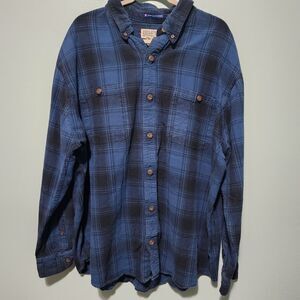 Duluth Trading Co  Plaid  Flannel Button Down Shirt Jacket Blue 2XL T Relaxed